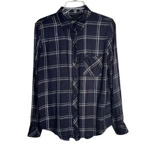 Rails Hunter Navy Snow Metallic Plaid Button Down Shirt Women’s Small